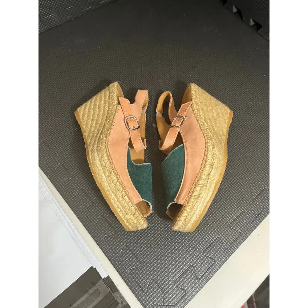 Anthropologie Naguisa Ruca Wedge Espadrilles Sandal Leather Womens Size 41 US 11